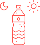 イラスト：月と太陽とペットボトルに入った水